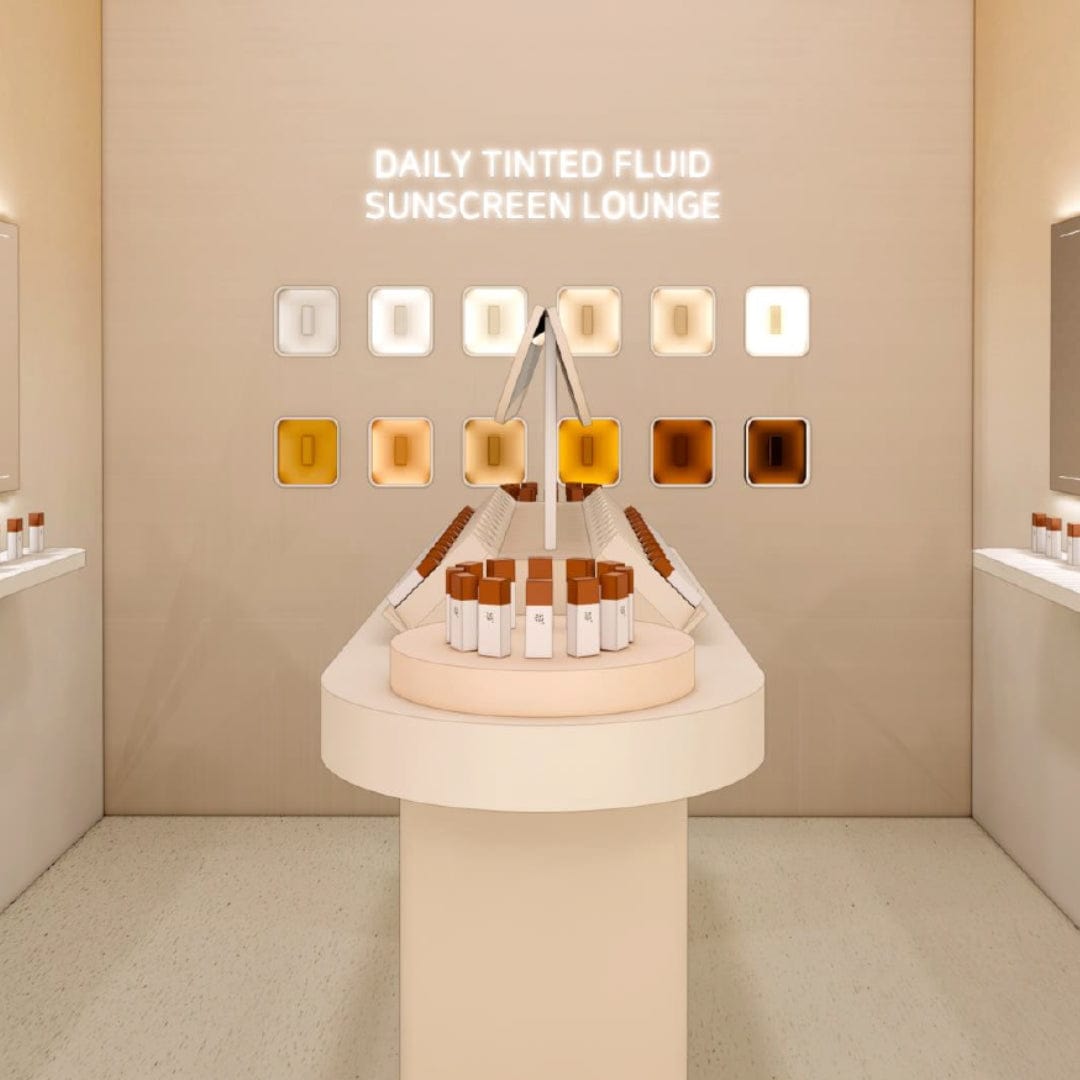 a display of sunscreens in a room
