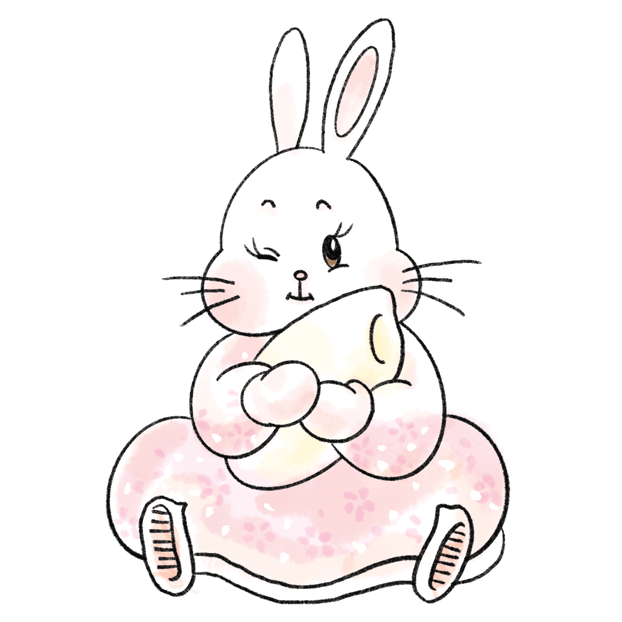 a cartoon of a rabbit holding a pillow