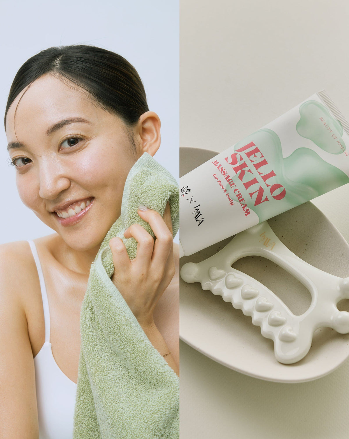 a woman with a towel and a towel on her face