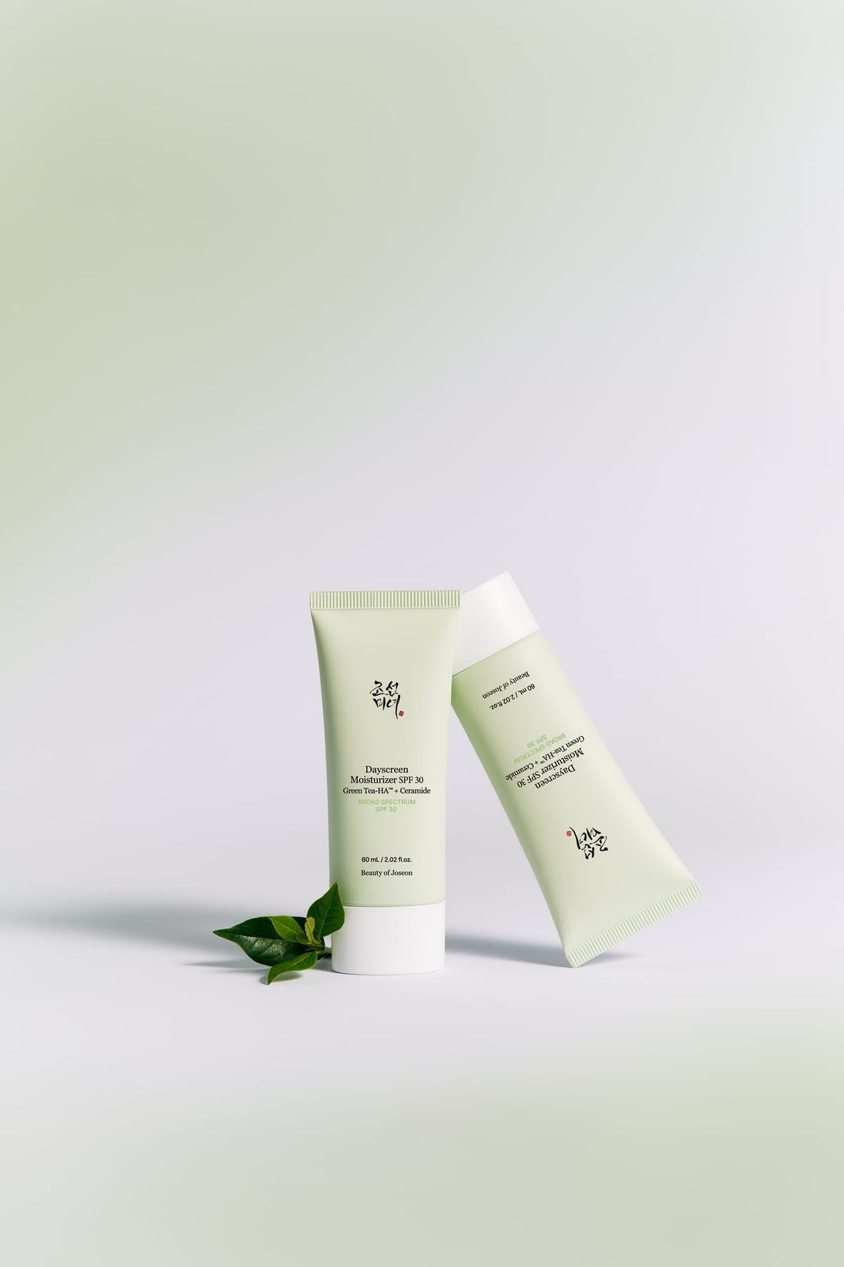 a group of white containers with green leaves